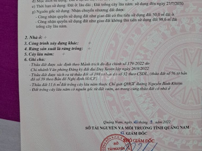 Chính chủ cần bán Lô đất đường Nguyễn Bỉnh Khiêm