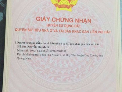 Cần bán 300m2 đất có sổ thôn Phú Nhuận 2 Duy Xuyên Quảng Nam