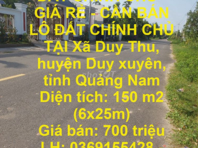 BÁN ĐẤT CHÍNH CHỦ TẠI Xã Duy Thu, huyện Duy xuyên, tỉnh Quảng Nam
