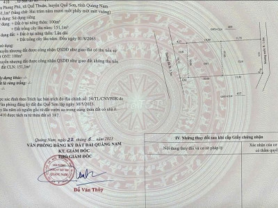 Đất sổ đỏ 251m2 đường Hồ Chí Minh, H. Quế Sơn