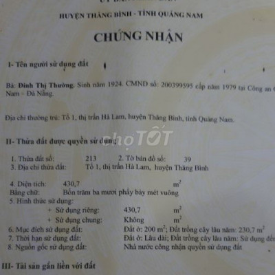 Bán LÔ ĐÔI mặt tiền đường 3/2 TT Hà Lam, Quảng Nam