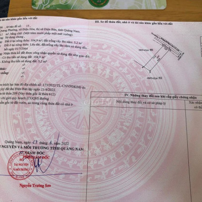 Chính chủ bán lô đất Điện Hoà cạnh Đà Nẵng,Giá tốt