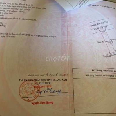 Bán đất đường 7m5 Khu Điện NGỌC. DT 147 mét