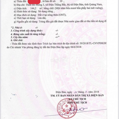 ĐIỆN THẮNG BẮC 144M2-1 TỶ150-SỔ ĐỎ