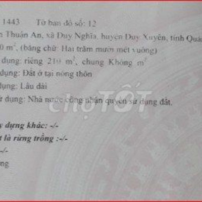 Cần bán nhanh lô đất 210m 2 mặt tiền tại Duy Nghĩa