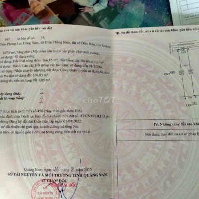 CHÍNH CHỦ BÁN - ĐẤT PHƯỜNG ĐIỆN THẮNG NAM DT 170m2 -Ô TÔ TỚI NƠI -