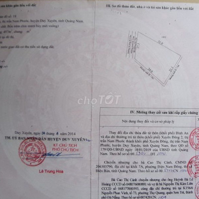 Đất ở đô thị 497m2 khối Phố Xuyên Đông Thị Trấn Nam Phước