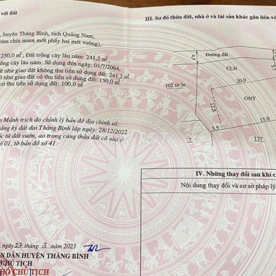 Bình Tú - Thăng Bình.  Diện tích 23x22 có 250m2 đất ở . #giá 6xx