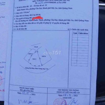 đât sổ đỏ 160m2 , 112 phù đổng thiên vương cửa đại hội an