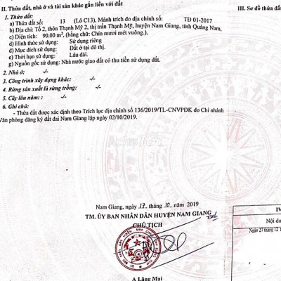 Tôi chủ bán lô đất Thị Trấn Thạnh Mỹ, Nam Giang, Quảng Nam Sẵn Sổ 570t