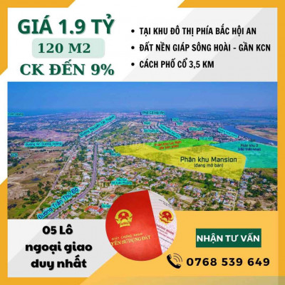 KĐT PHÍA BẮC HỘI AN – GIÁP SÔNG - CÁCH PHỐ CỔ 3,5KM - DƯỚI 1.9 TỶ