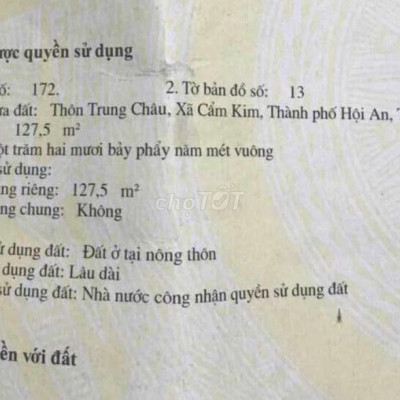 Bán đất trục chính kinh doanh xã Cẩm Kim - Hội An (có 3 lô đất)