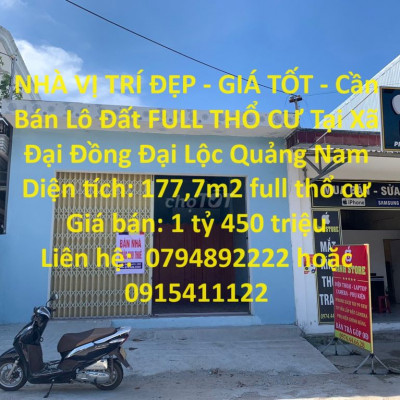 Cần Bán Lô Đất FULL THỔ CƯ Tại Xã Đại Đồng Đại Lộc Quảng Nam