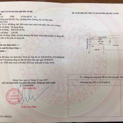 Bán Đất tặng nhà cấp 4 khu Phố Hà My Tây, 152m2, Điện Dương, Quảng Nam