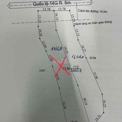 Bán đất 1700m2 có 400m đất ở,Quốc lộ 14G - Xã Ba Đông Giang