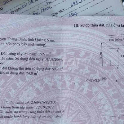 CẦN TIỀN BÁN GẤP MẢNH ĐẤT BÌNH QUÝ - THĂNG BÌNH - QUẢNG NAM
