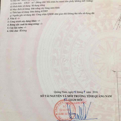 Chính chủ bán lô đất 438m2 xã Tam Phú, TP. Tam Kỳ, tỉnh Quảng Nam