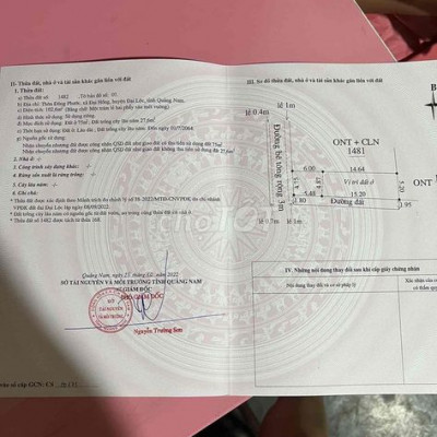 tôi chính chủ cần bán dt 100 m2 tại Đại Hồng -Đại Lộc ,sổ hồng