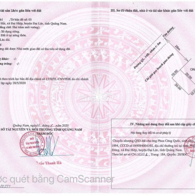 bán đất mặt tiền xã đại hiệp ngang 10m dài 20m giá 1ty9 có thương luon