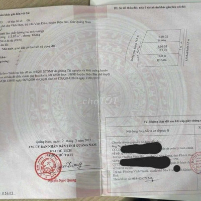 Cần tiền trả ngân hàng nên bán nhanh lô đất chợ vĩnh điện