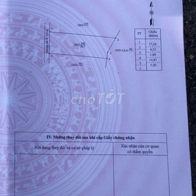 Đất thổ cư 100%. Đã có sổ hồng. DT: 87m2