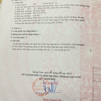 Bán đất bên tông Điện Ngọc cách Trần Hưng Đạo 60m. Ngã 3 Cây Xoài.