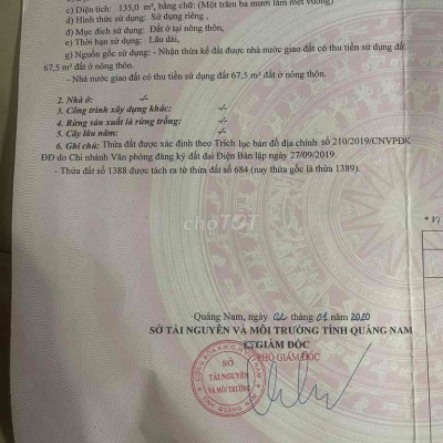 Chính chủ cần bán lô đất 135m2 điện thắng nam cách quốc lộ 1A 800m