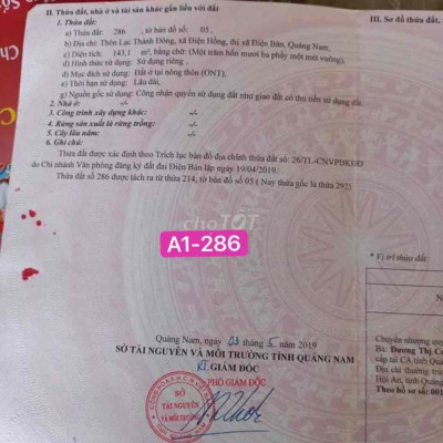 143m2 Đất ở - Trục Chính Điện Hồng Gần DT 609 5xxtr