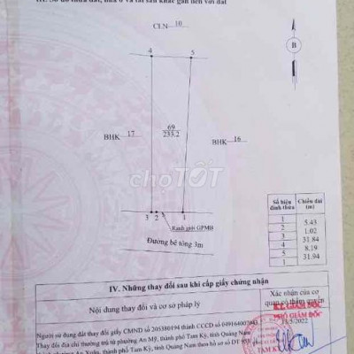 Bán Đất 233 m2 Đường Lê Huy Lưu, Phường Trường Xuân, Tp Tam kỳ Quảng N