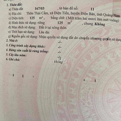 bán lô đất tại thôn Thái cẩm - điện tiến - điện bàn- quảng nam