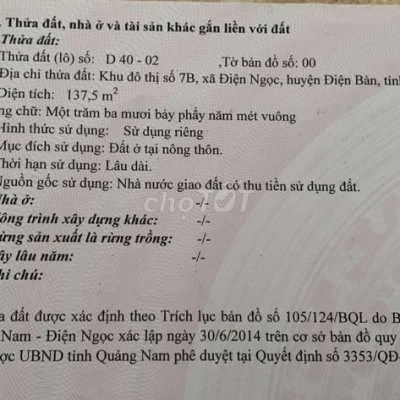 Bán đất 10m5 Điện Ngọc chỉ 1 tỷ x