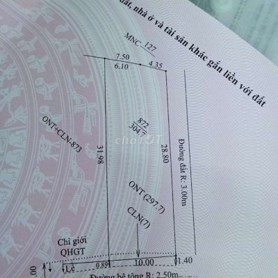 Bán lô đất góc đường bê tông 5m và 3m