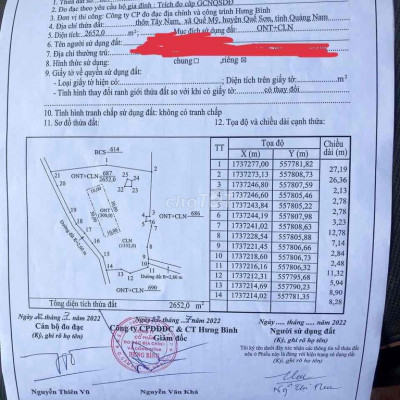 Bán nhanh lô Quế Mỹ 2652 m2 giá đầu tư  phù hợp phân lô, tách thửa