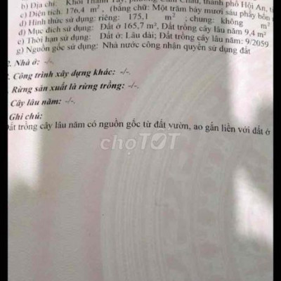 Bán Lô Đất Hội An Ngang 6M Diện Tích 177M2 hướng Tây Tứ Trạch Gần TT
