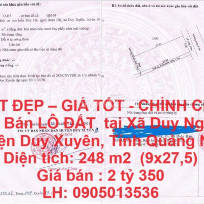 CHÍNH CHỦ Cần Bán LÔ ĐẤT  tại Xã Duy Nghĩa, Huyện Duy Xuyên, Quảng Nam