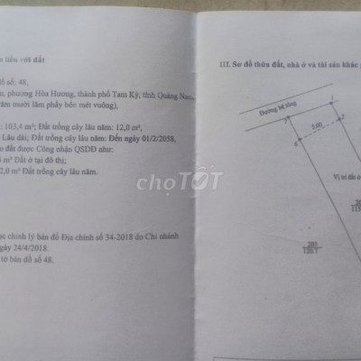 Đất sổ đỏ 115m2 P. Hòa Hương, TP. Tam Kỳ