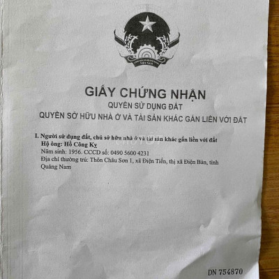 loại đất ở  .đã có sổ hông.diện tích 110m2. điện bàn. Qn