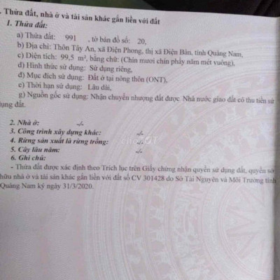 100m2 đất Điện Bàn đường be tông 4m giá chỉ 350tr