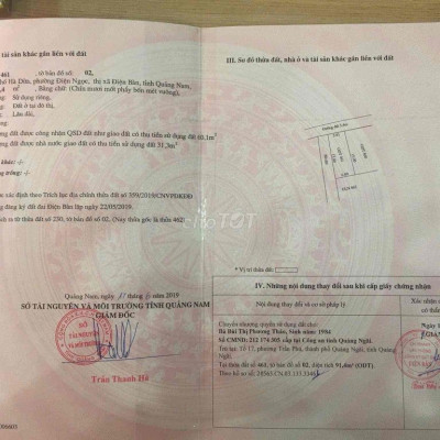 Chính chủ cần bán lô đất Hà Dừa - Điện Ngọc -Quảng Nam