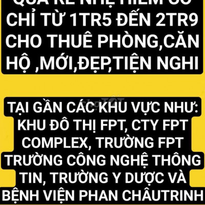 chỉtừ 1tr5đến2tr9, siêurẻ hiếmcó chothuê phòng cănhộ, mới đẹp,tiệnnghi