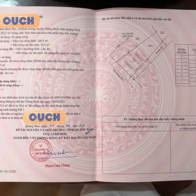 Đất sổ đỏ 105m2  - Mặt Tiền Đường nhựa liên xã Bình Giang