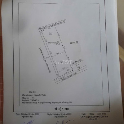 ĐẤT NỀN MẶT TIỀN ĐƯỜNG DH(6m) XÃ QUẾ XUÂN 14x45 mét 400 Tr