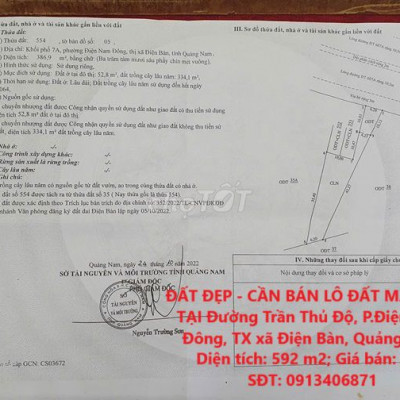 ĐẤT MẶT TIỀN Đường Trần Thủ Độ, P.Điện Nam Đông, TX Điện Bàn,Quảng Nam
