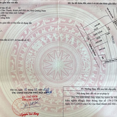 Bán đất 7,2x24,25x200 TC (Nở hậu 9,2m) MT nhựa đường Đê Pam, TP Hội An