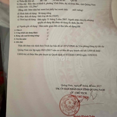 Bán đất đường Tố Hữu đối diện công viên khối 6 Vĩnh Điện