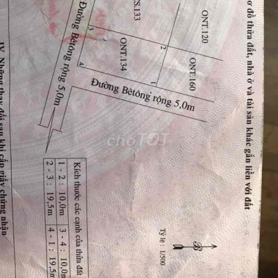 Lô góc 2 Mtien 10x19,5 Hội An. DT 195m2