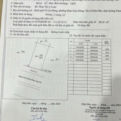 Bán Đất mặt tiền đường trần thủ độ rộng 33m Điện Nam Trung, quảng nam