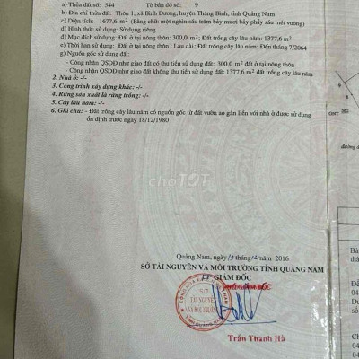 Bán đất thổ cư 1700m2 ở gần biển xã Bình Dương, Thăng Bình, Quảng Nam