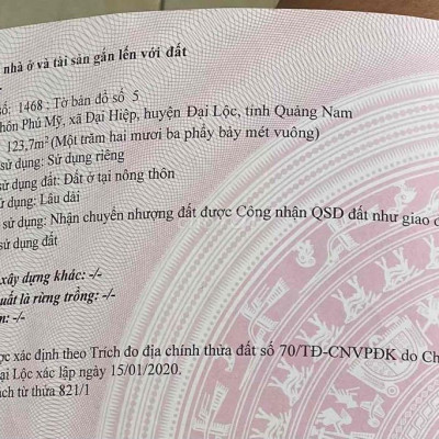 Đất thổ cư giá rẻ Phú Mỹ, Đại Hiệp, Đại Lộc, Quảng Nam