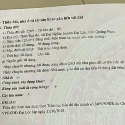 126m2 Đại Nghĩa Đại Lộc
ô tô tận nơi giá 650 triệu
sổ ngay